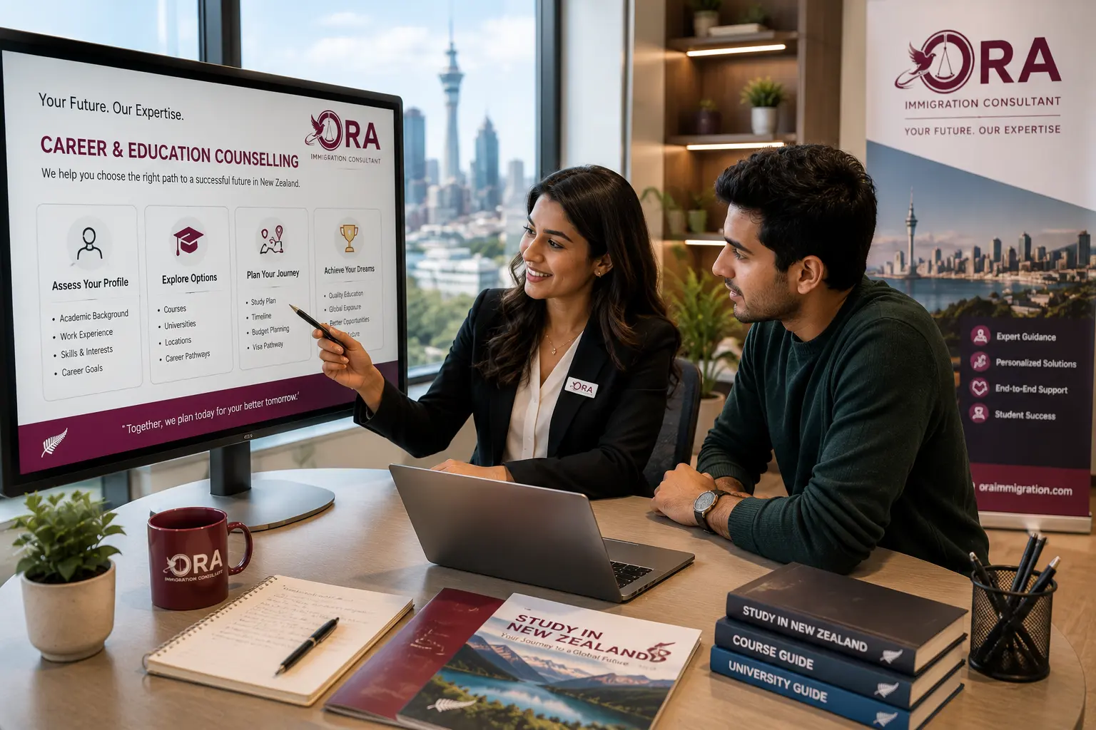 Career counselling session for students applying for a New Zealand student visa through Ora Immigration