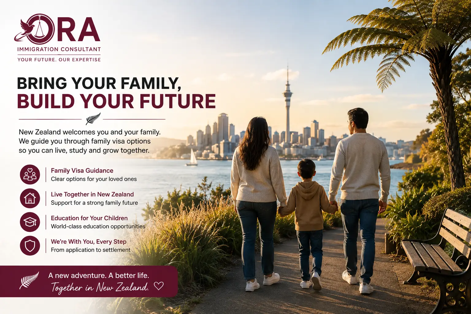 International student with family discussing New Zealand student visa and family reunification options with an education consultant