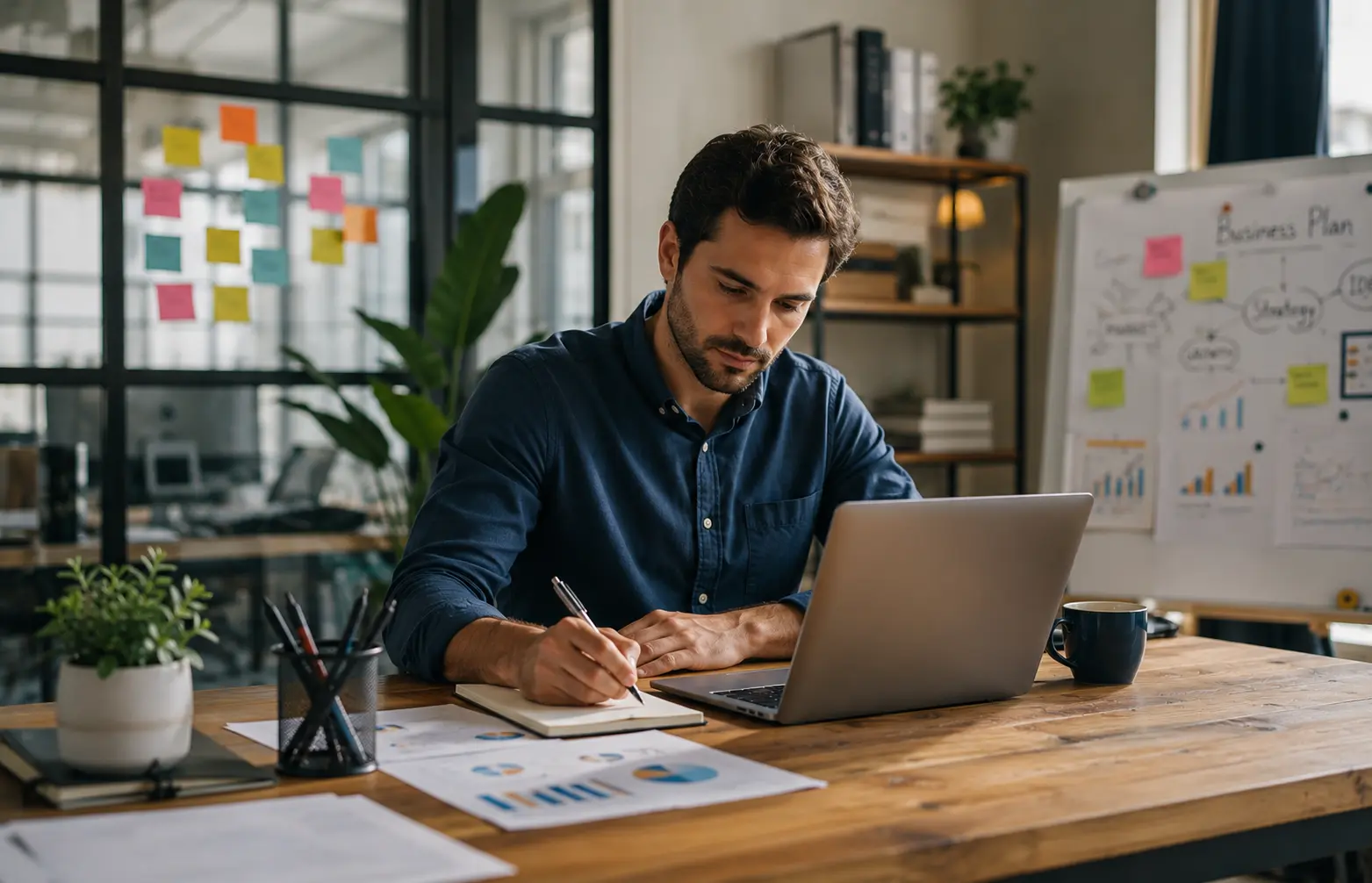 Entrepreneur working from a modern office in Lisbon through the Portugal D2 Entrepreneur Visa